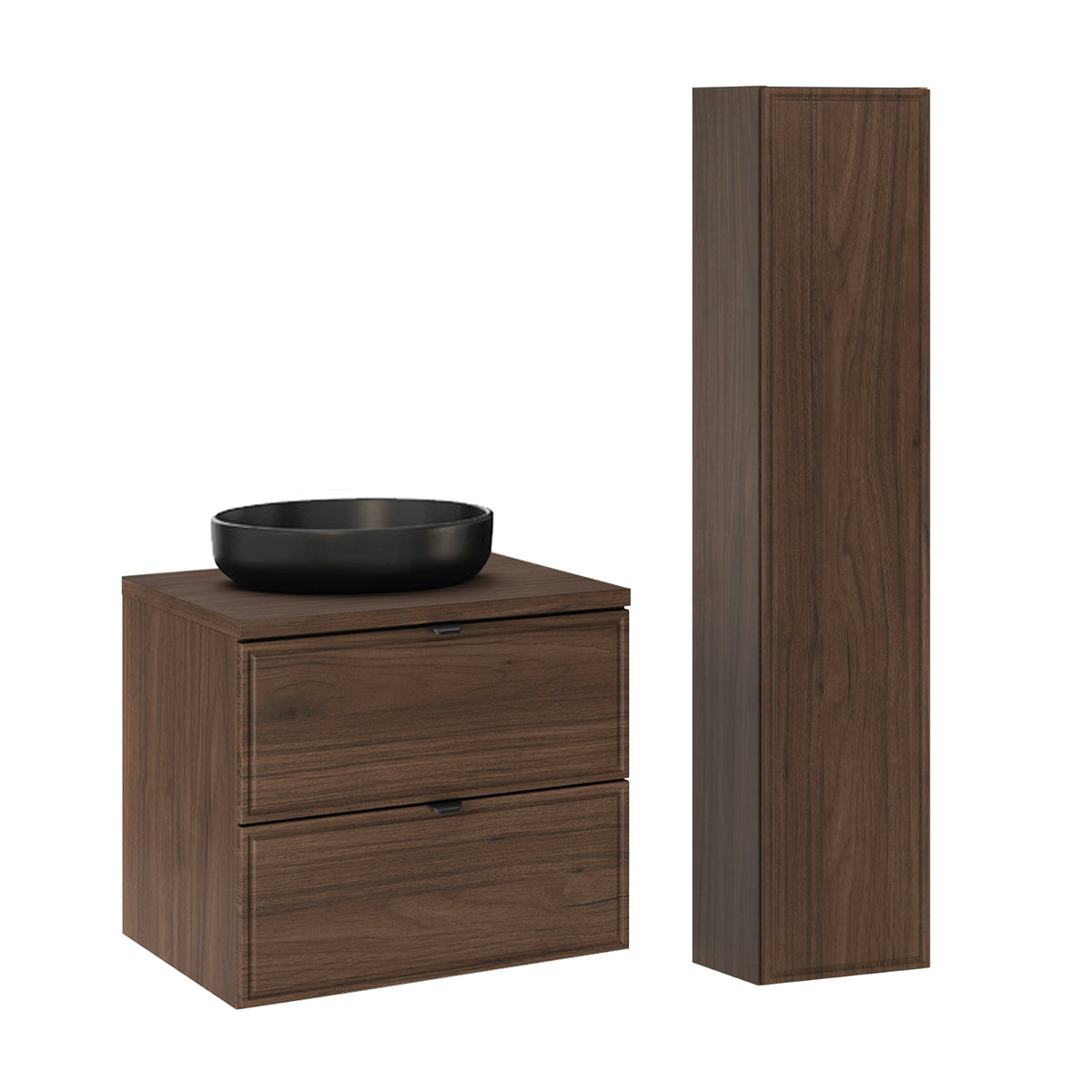 Ensemble meuble simple vasque 60cm et colonne Elias Bois foncé
