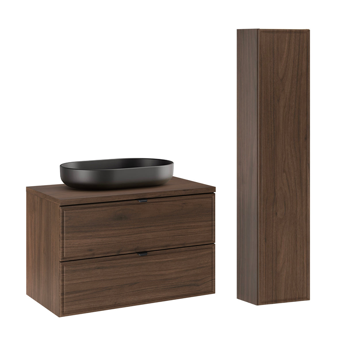Ensemble meuble simple vasque 80cm et colonne Elias Bois foncé - vue 2
