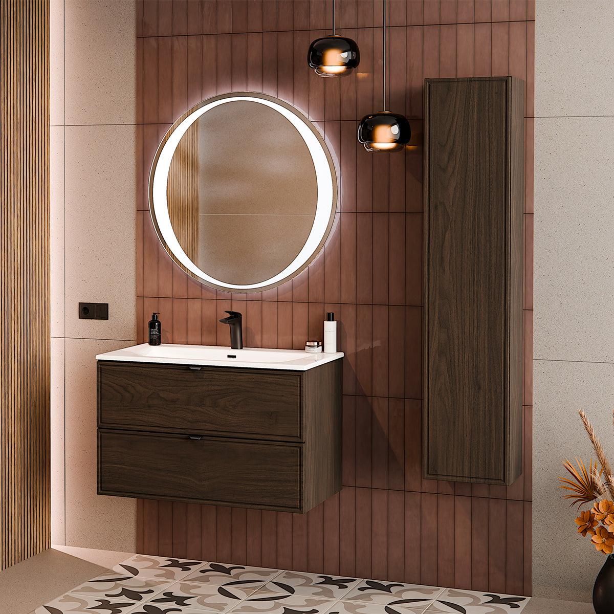Meuble sous-vasque 80cm Elias Bois foncé - vue 5