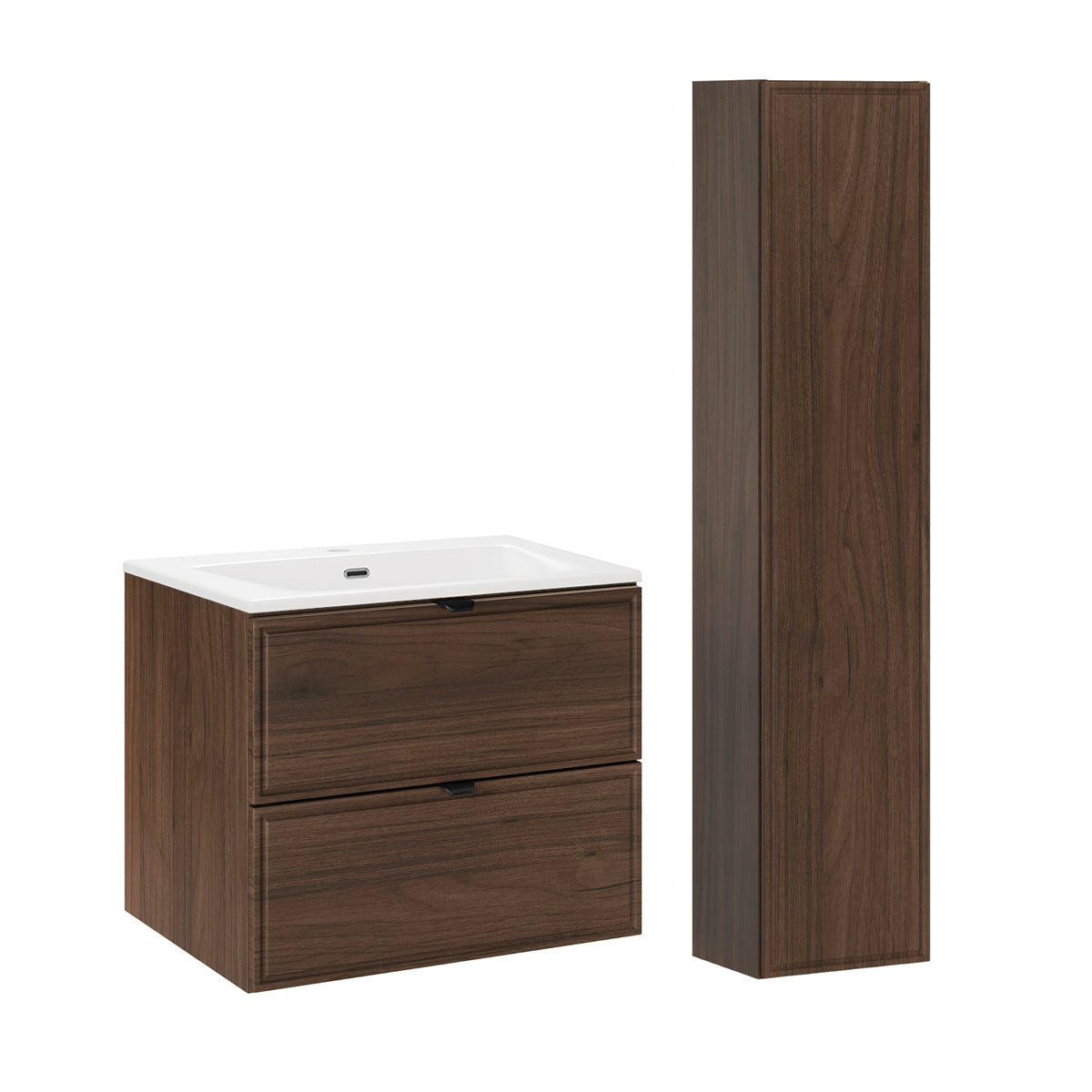 Ensemble meuble simple vasque encastrée 60cm et colonne Elias Bois foncé