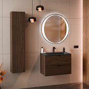 Ensemble meuble simple vasque encastrée 60cm et colonne Elias Bois foncé - Vasque noire