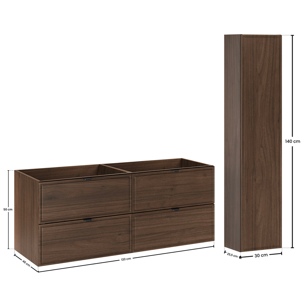 Ensemble meuble double vasque encastrée 120cm et colonne Elias Bois foncé - Vasque noire - vue 9