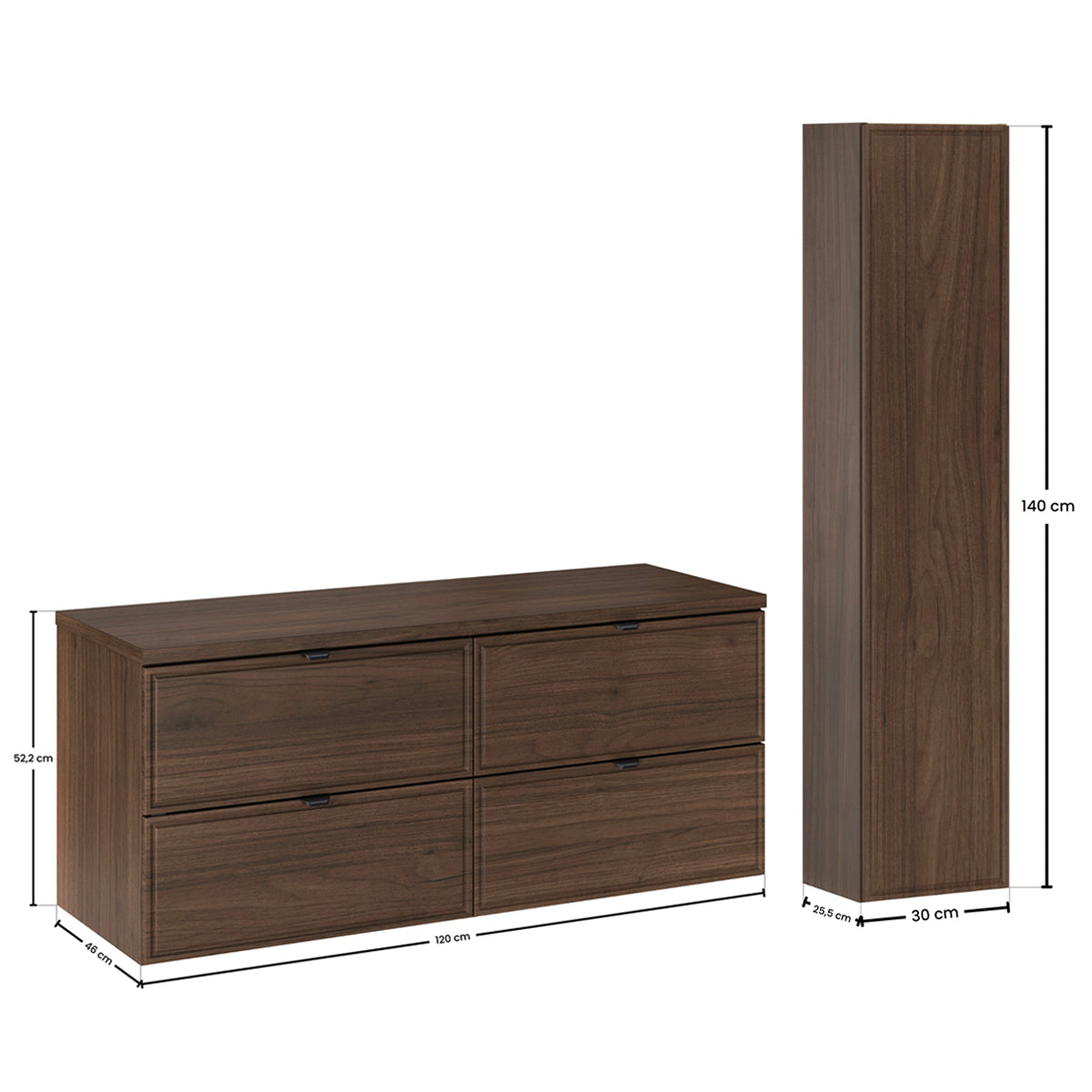 Ensemble meuble double vasque 120cm et colonne Elias Bois foncé - vue 10