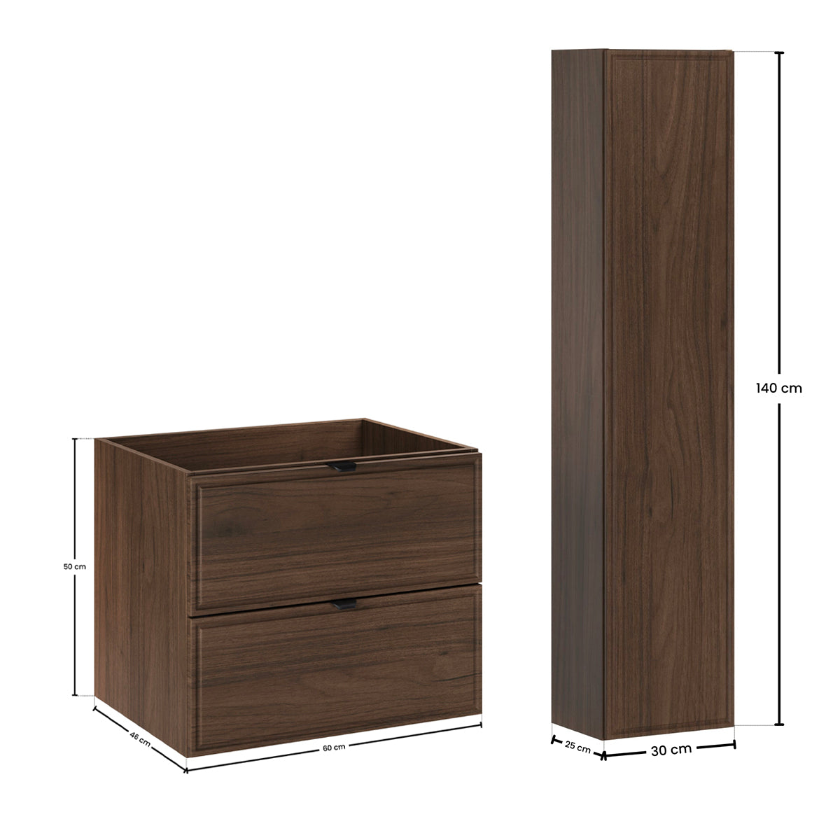 Ensemble meuble simple vasque encastrée 60cm et colonne Elias Bois foncé - Vasque noire - vue 8
