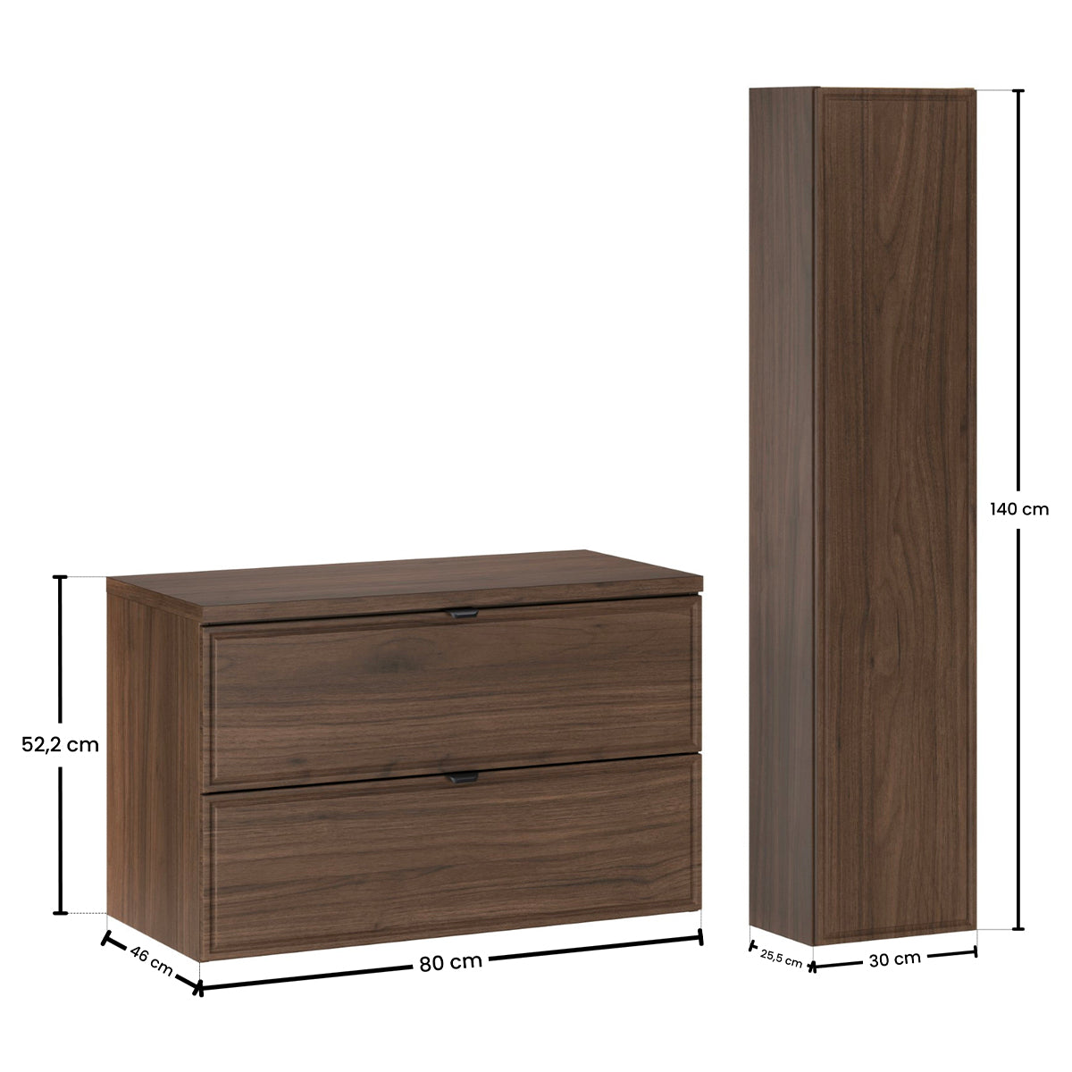 Ensemble meuble sous-vasque 80cm et colonne Elias Bois foncé - vue 8