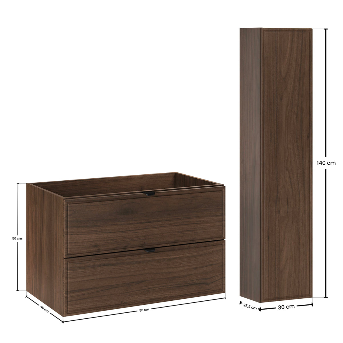 Ensemble meuble simple vasque encastrée 80cm et colonne Elias Bois foncé - Vasque noire - vue 8