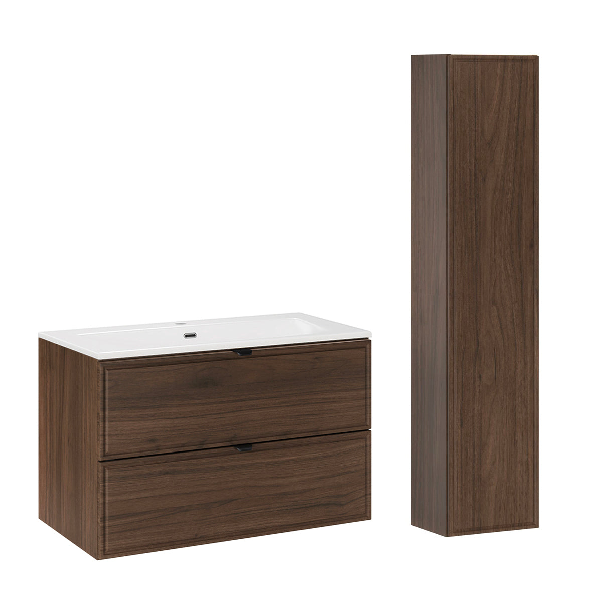 Ensemble meuble simple vasque encastrée 80cm et colonne Elias Bois foncé - vue 2