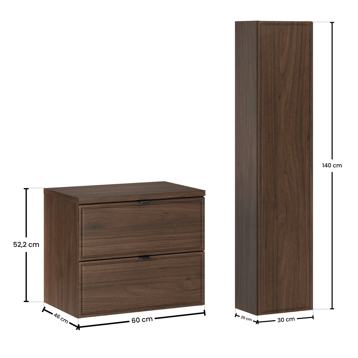 Ensemble meuble sous-vasque 60cm et colonne Elias Bois foncé - vue 7