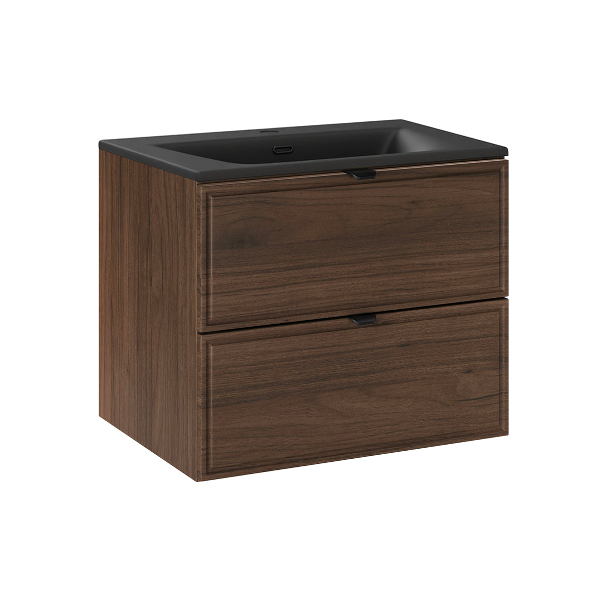 Meuble simple vasque encastrée 60cm Elias Bois foncé - Vasque noire