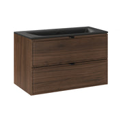 Meuble simple vasque encastrée 80cm Elias Bois foncé - Vasque noire