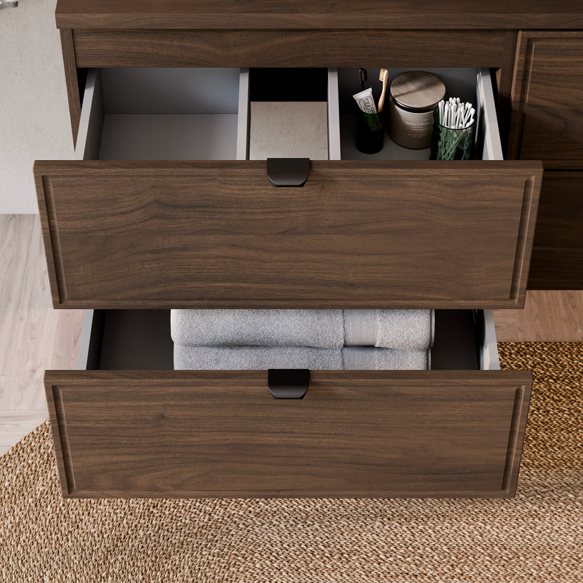 Meuble simple vasque encastrée 80cm Elias Bois foncé - Vasque noire - vue 7