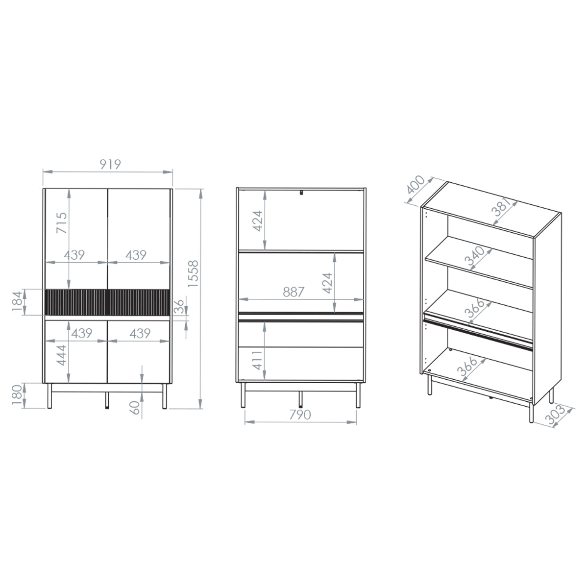 Buffet haut 4 portes Connie Cachemire et Bois - vue 5