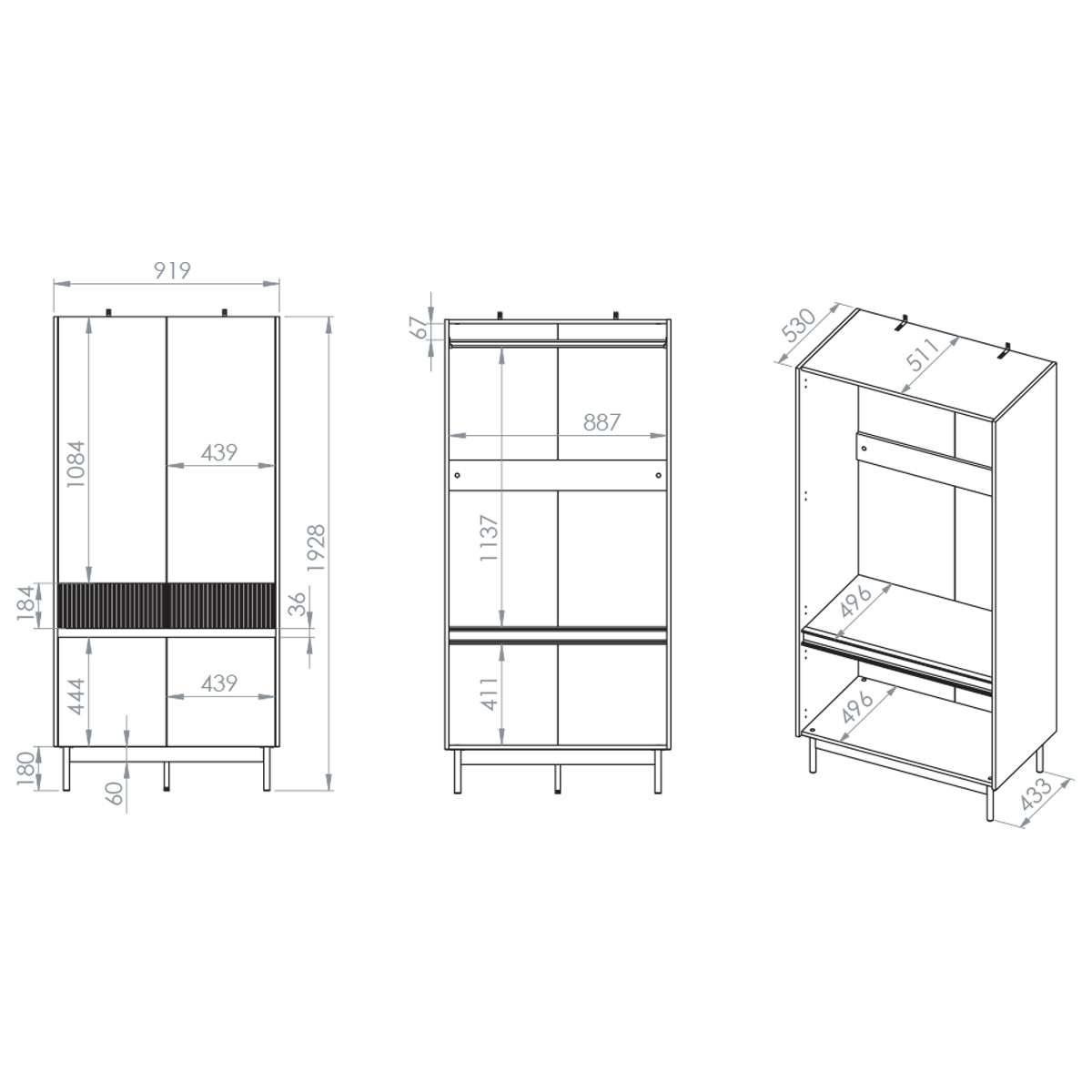 Armoire 4 portes Connie Cachemire et Bois - vue 5