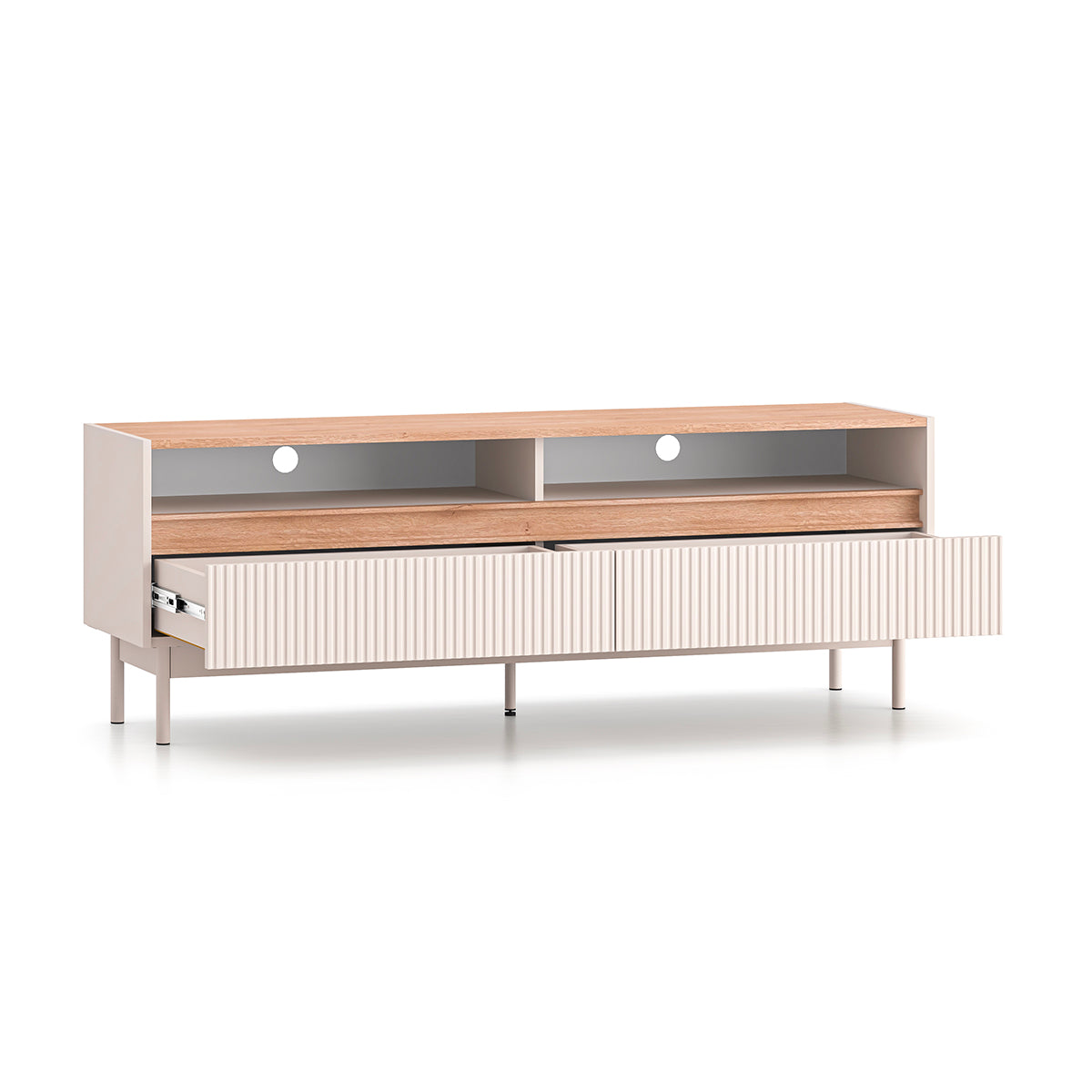 Meuble TV 2 tiroirs 154 cm Connie Cachemire et Bois - vue 3