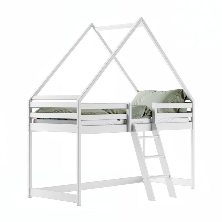 Lit cabane mi-hauteur 90x200 sommier inclus Coraline Blanc - vue 2