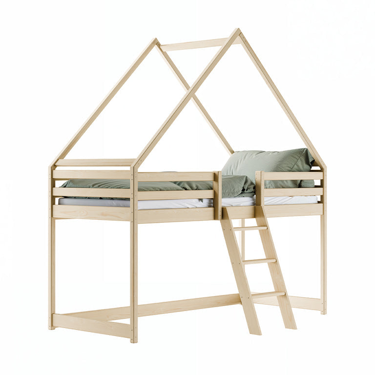Lit cabane mi-hauteur 90x200 sommier inclus Coraline Bois - vue 2