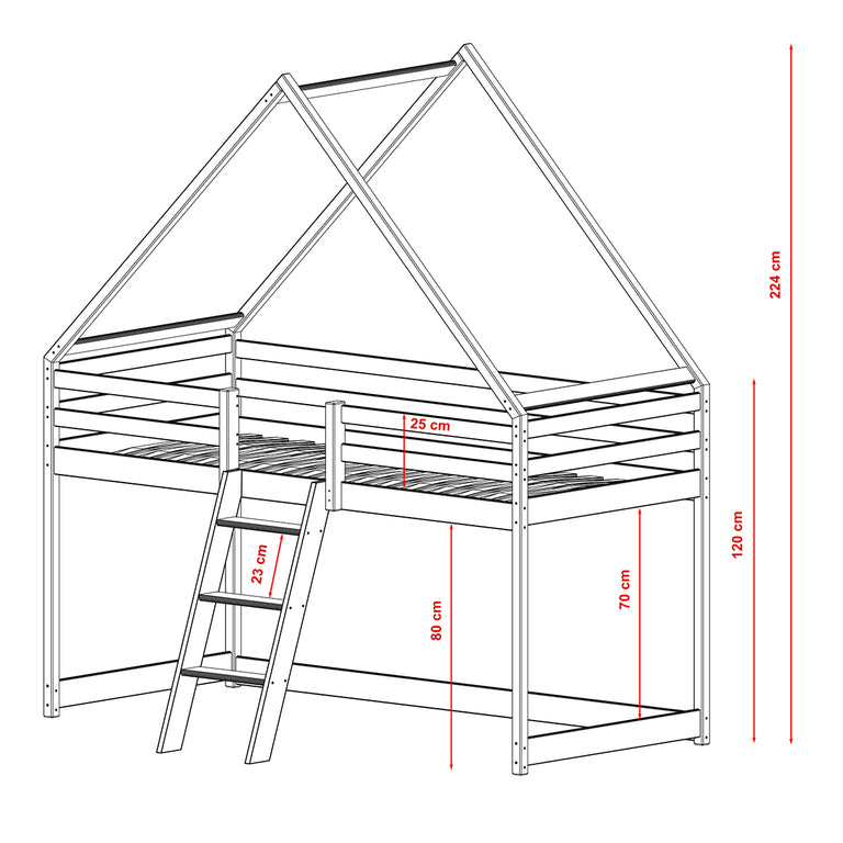 Lit cabane mi-hauteur 90x200 sommier inclus Coraline Olive - vue 3