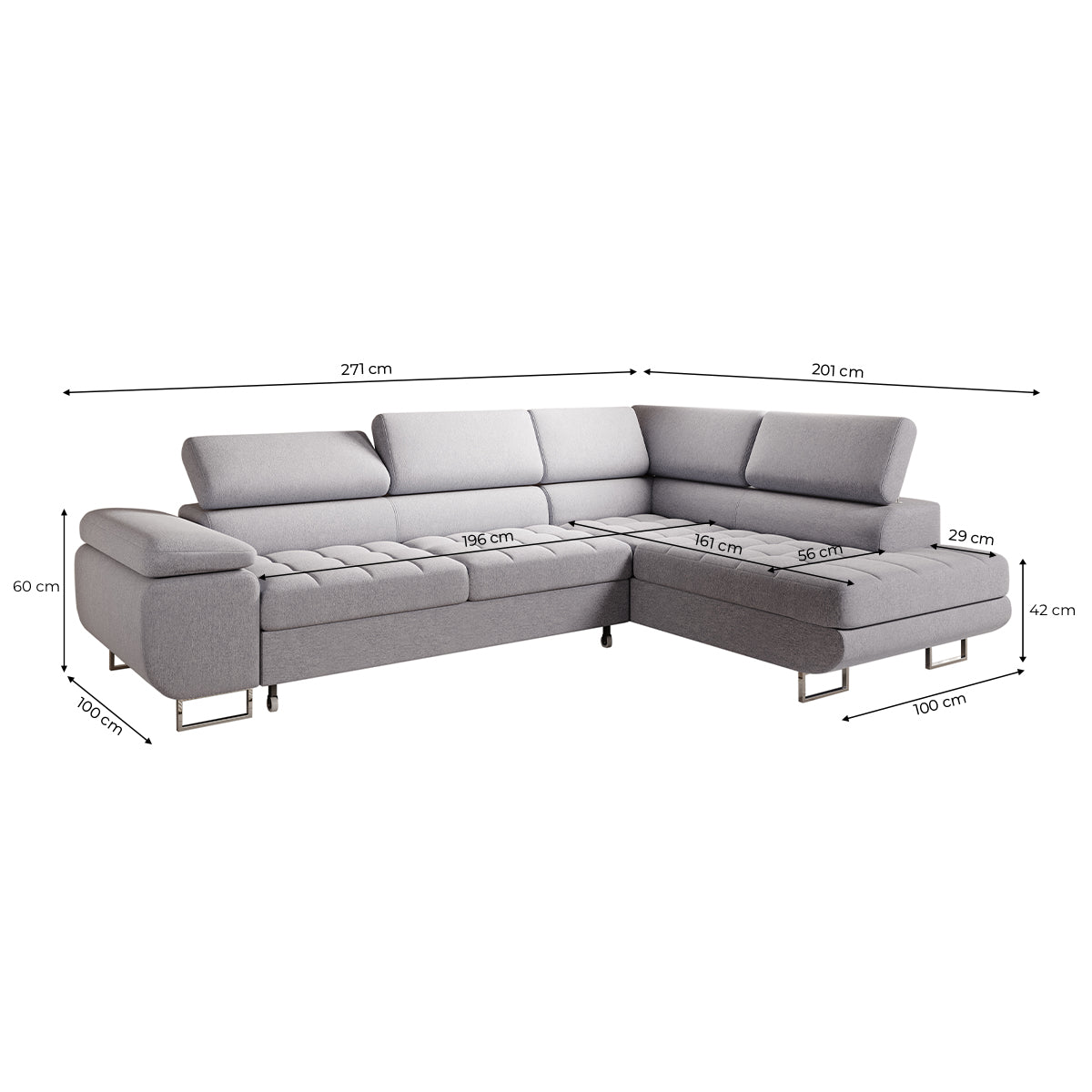 Canapé d'angle convertible droite 4 places Eden Gris - vue 5