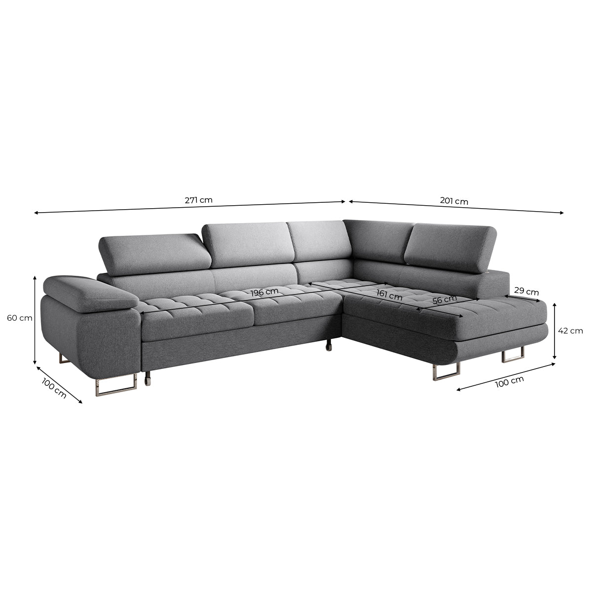 Canapé d'angle convertible droite 4 places Eden Gris anthracite - vue 5