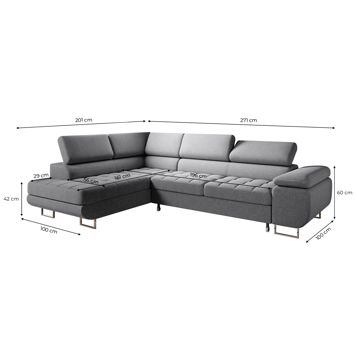 Canapé d'angle convertible gauche 4 places Eden Gris anthracite - vue 5