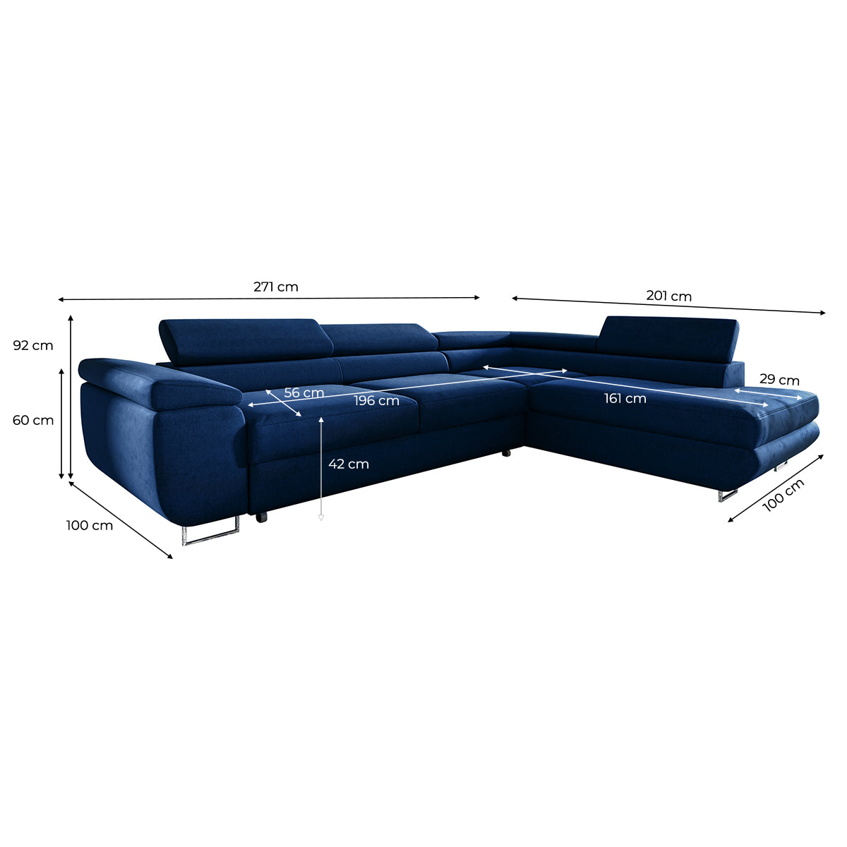 Canapé d'angle convertible droite 4 places Lyam Bleu - vue 5