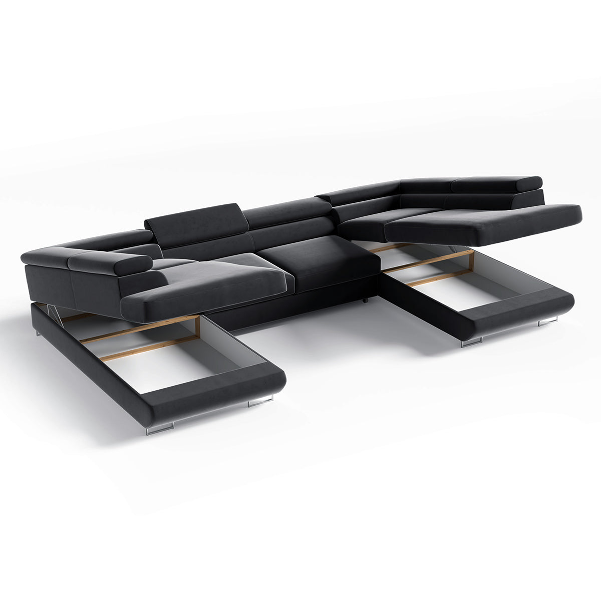 Canapé en U 5 places convertible avec coffre Lyam Gris anthracite - vue 3