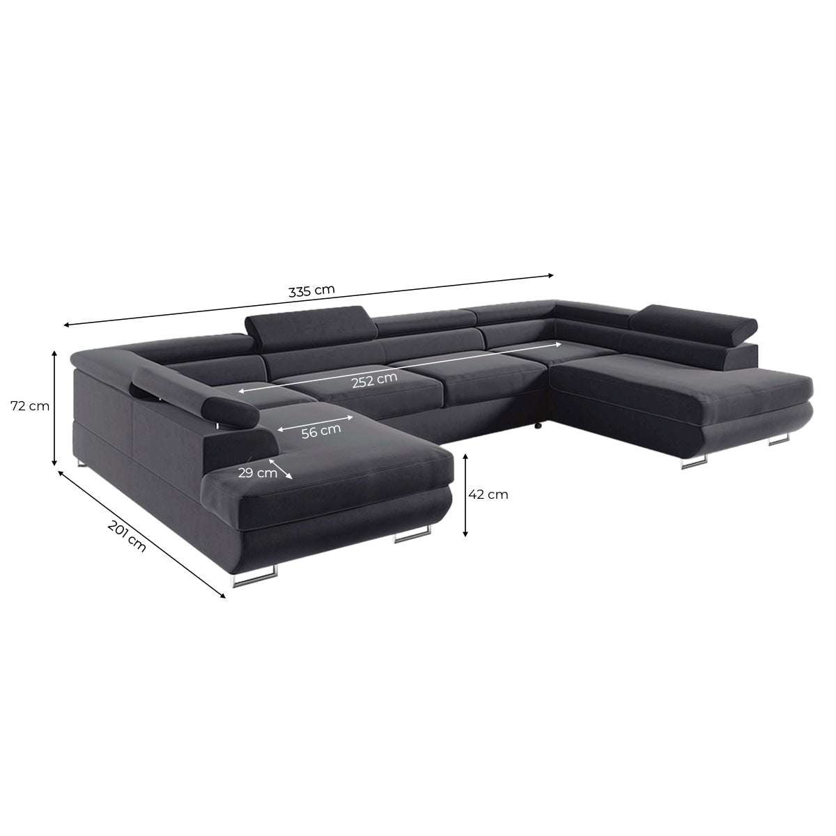 Canapé en U 5 places convertible avec coffre Lyam Gris anthracite - vue 6