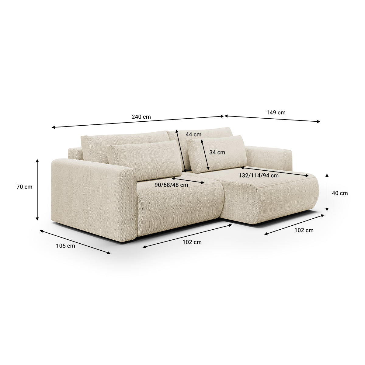 Canapé d'angle réversible convertible 3 places coffre Evy Beige - vue 6