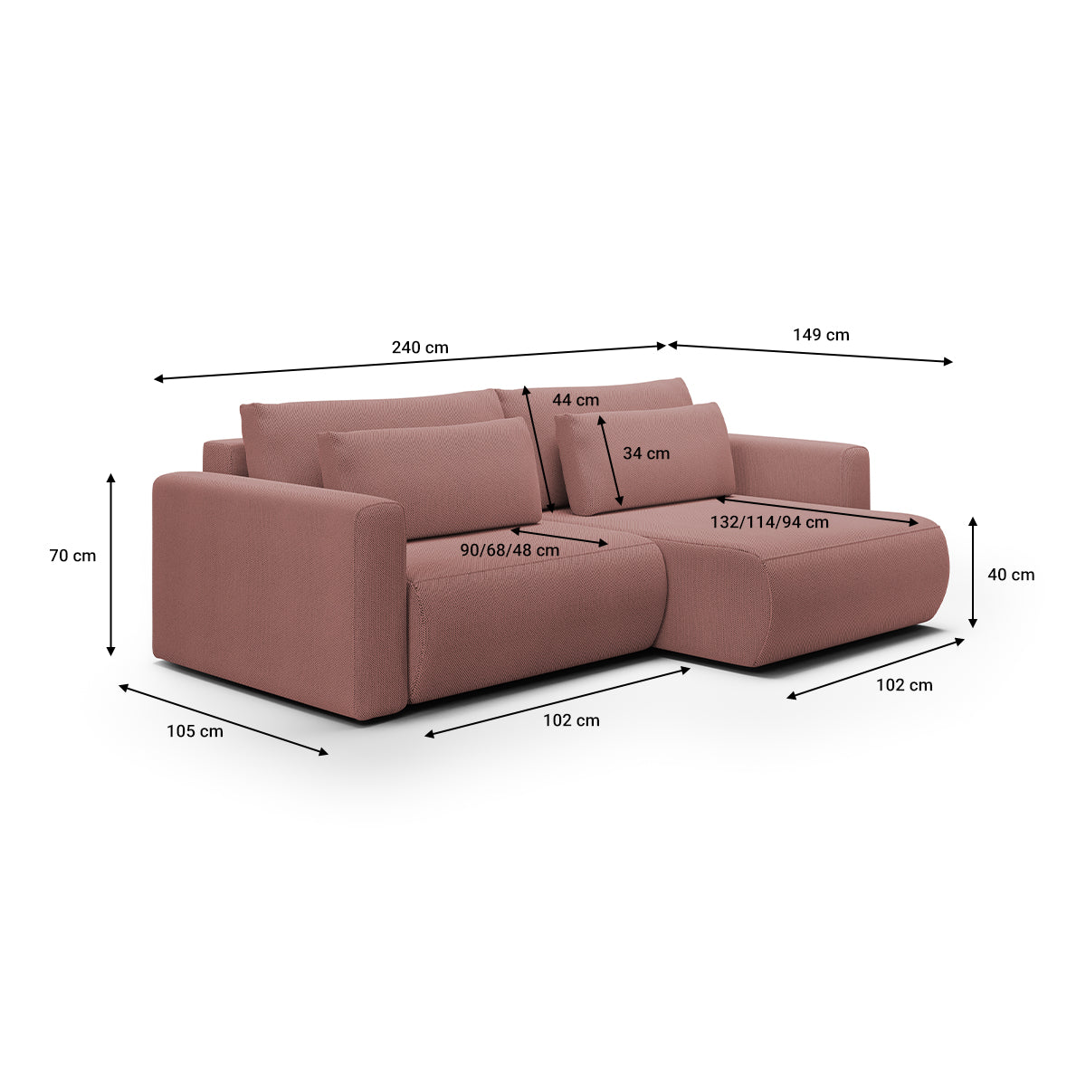 Canapé d'angle réversible convertible 3 places coffre Evy Rose - vue 6
