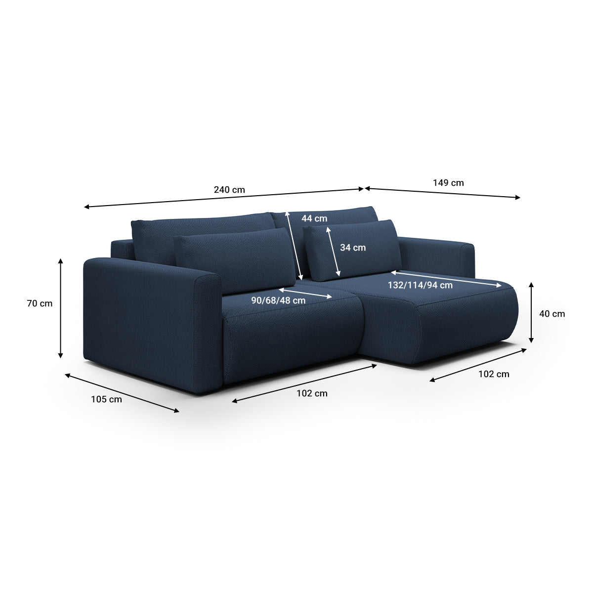 Canapé d'angle réversible convertible 3 places coffre Evy Bleu - vue 6