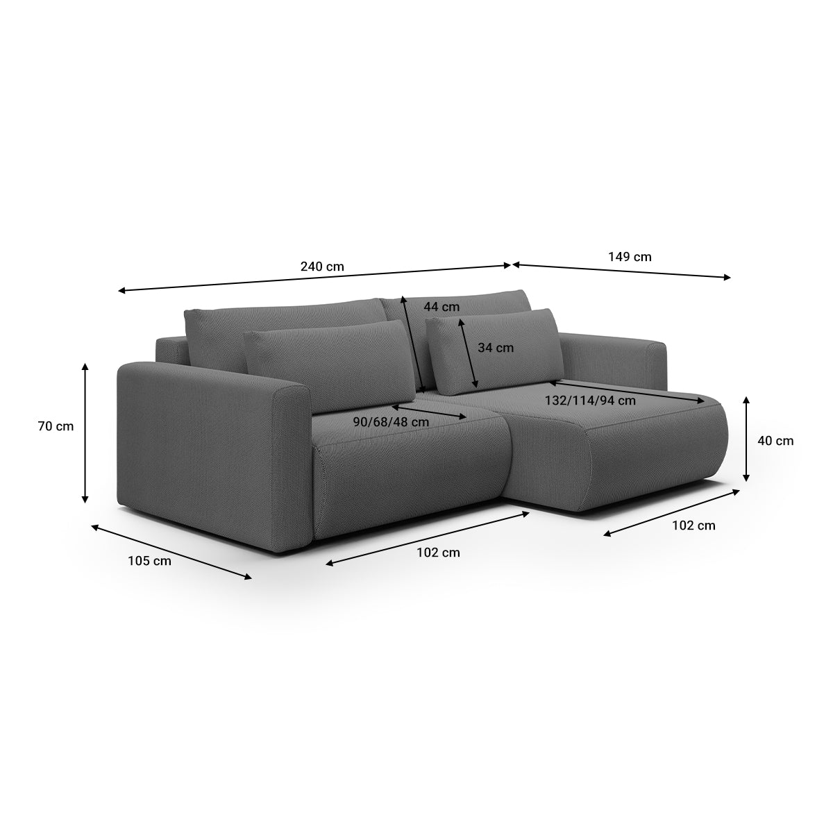 Canapé d'angle réversible convertible 3 places coffre Evy Gris - vue 6