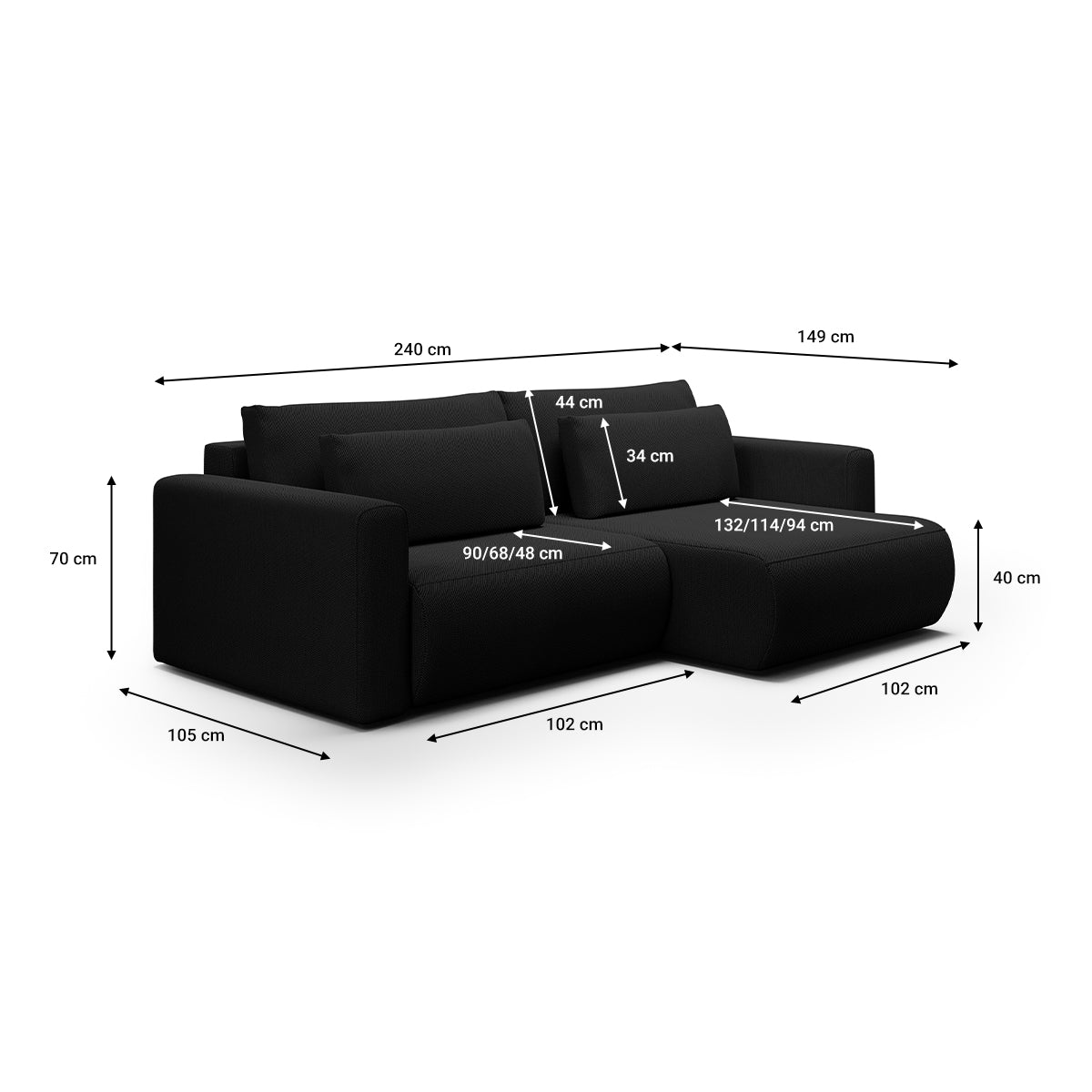 Canapé d'angle réversible convertible 3 places coffre Evy Noir - vue 6