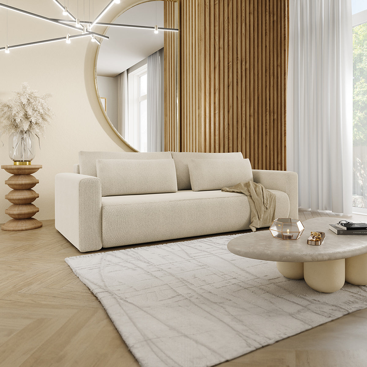 Canapé convertible 3 places coffre Evy Beige - vue 2