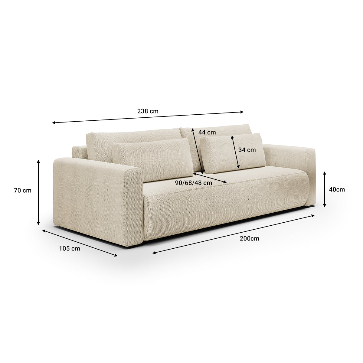 Canapé convertible 3 places coffre Evy Beige - vue 6