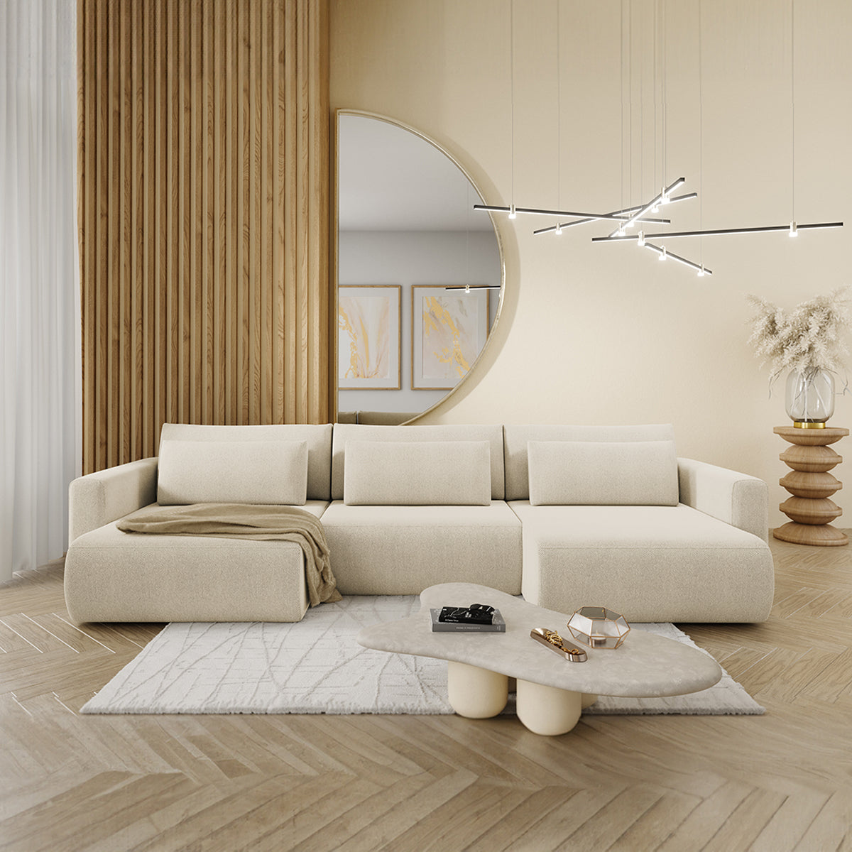 Canapé U 4 places convertible coffre Evy Beige - vue 2