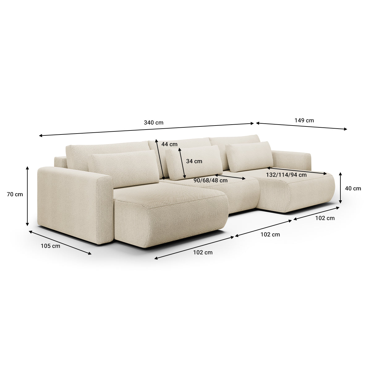 Canapé U 4 places convertible coffre Evy Beige - vue 6
