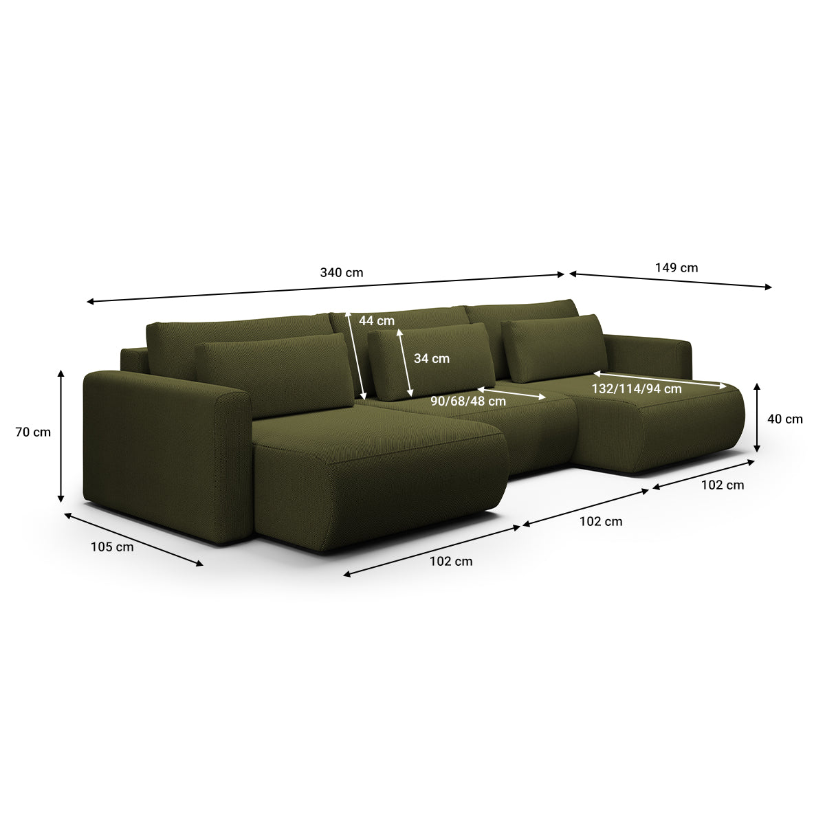 Canapé U 4 places convertible coffre Evy Vert Sapin - vue 6
