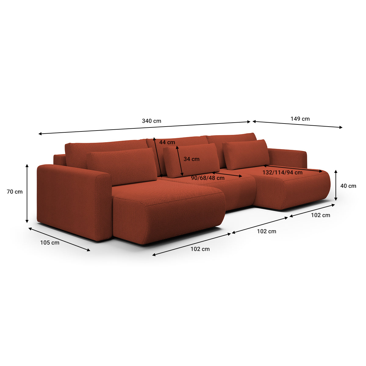 Canapé U 4 places convertible coffre Evy Orange Brique - vue 6