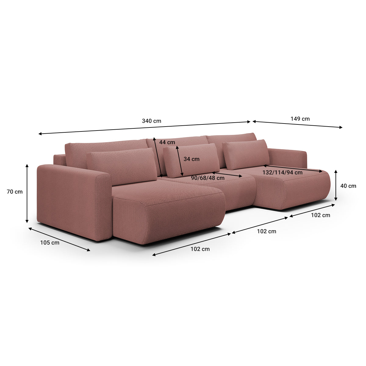 Canapé U 4 places convertible coffre Evy Rose - vue 6