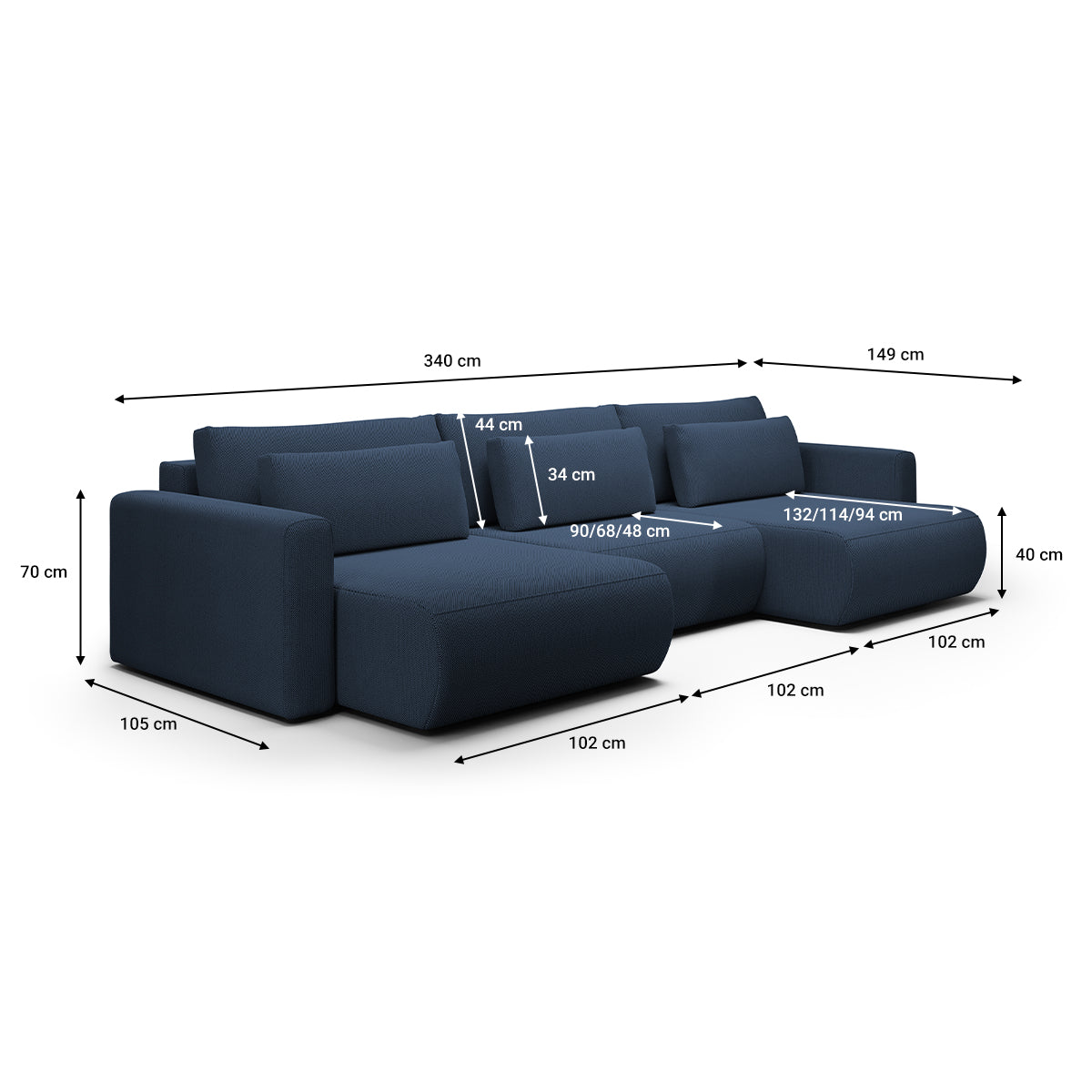Canapé U 4 places convertible coffre Evy Bleu - vue 6