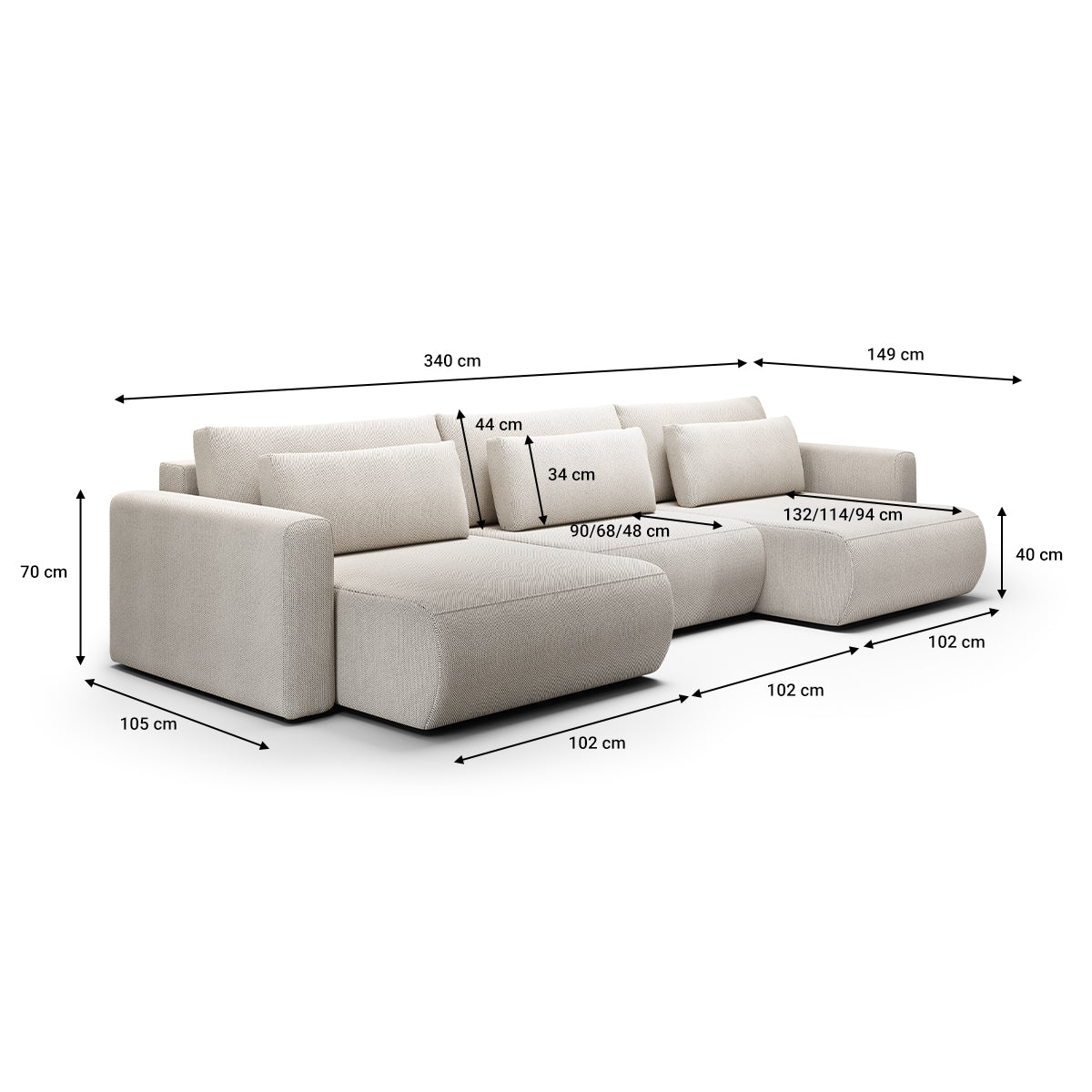 Canapé U 4 places convertible coffre Evy Gris Clair - vue 6