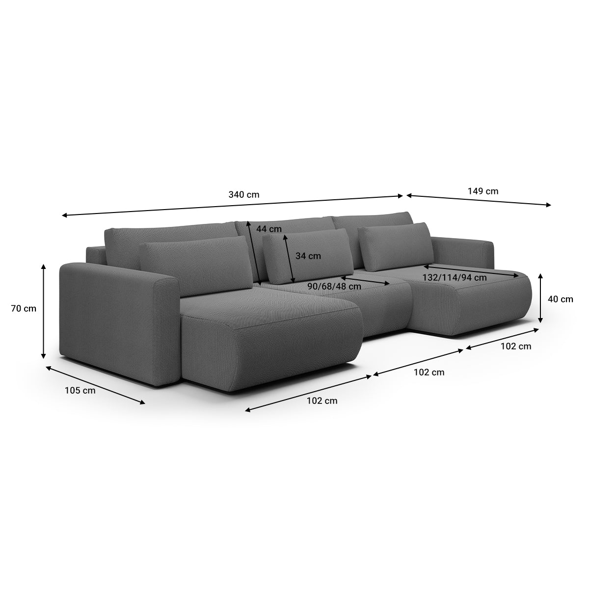 Canapé U 4 places convertible coffre Evy Gris - vue 6