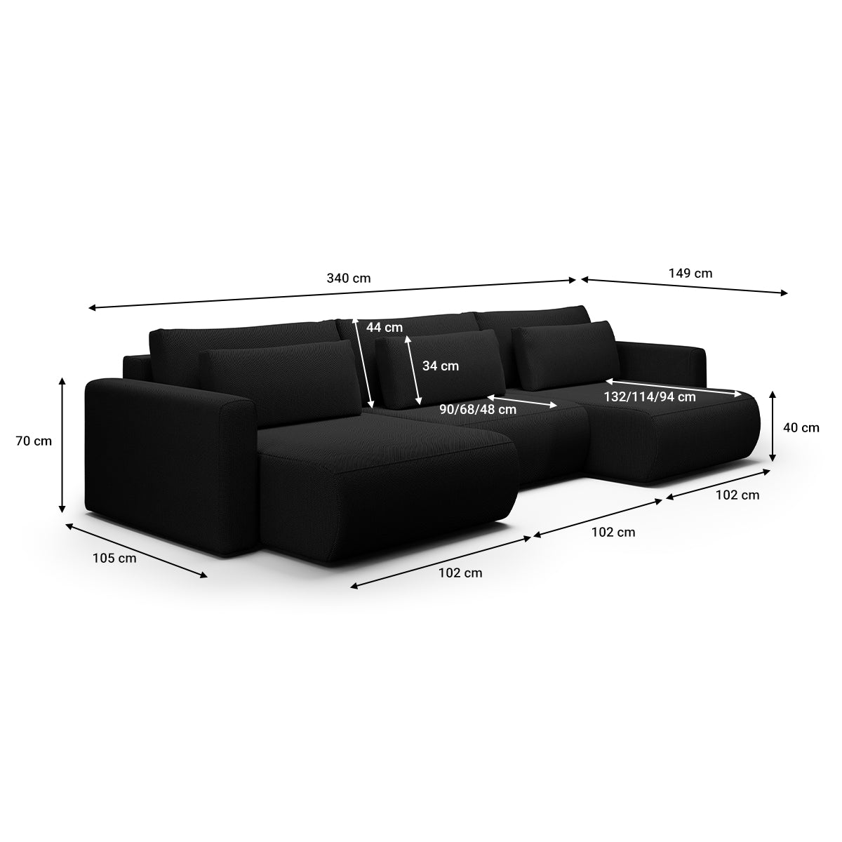 Canapé U 4 places convertible coffre Evy Noir - vue 6