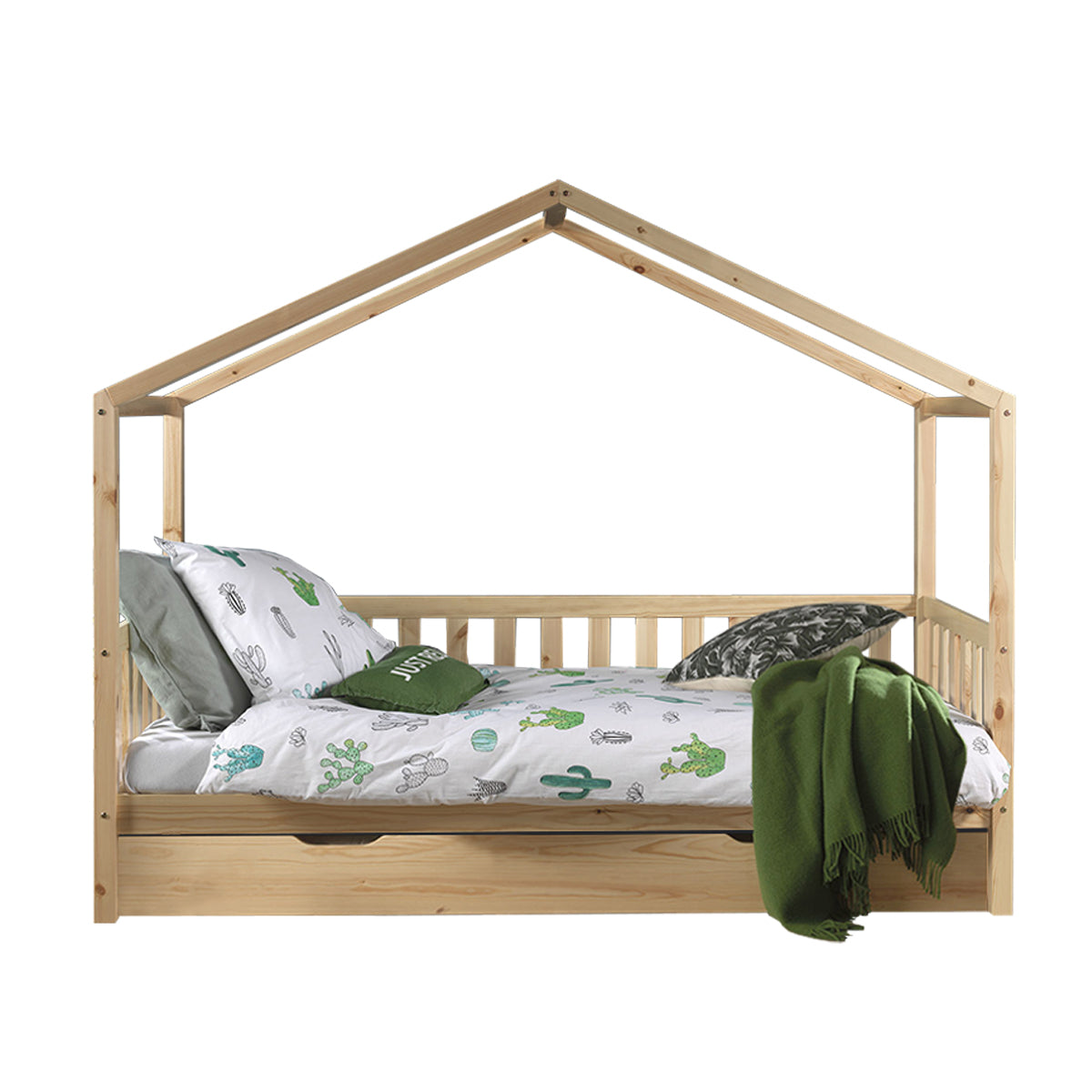 Lit cabane MH 90x200 sommier et tiroir inclus Vipack Dallas Bois