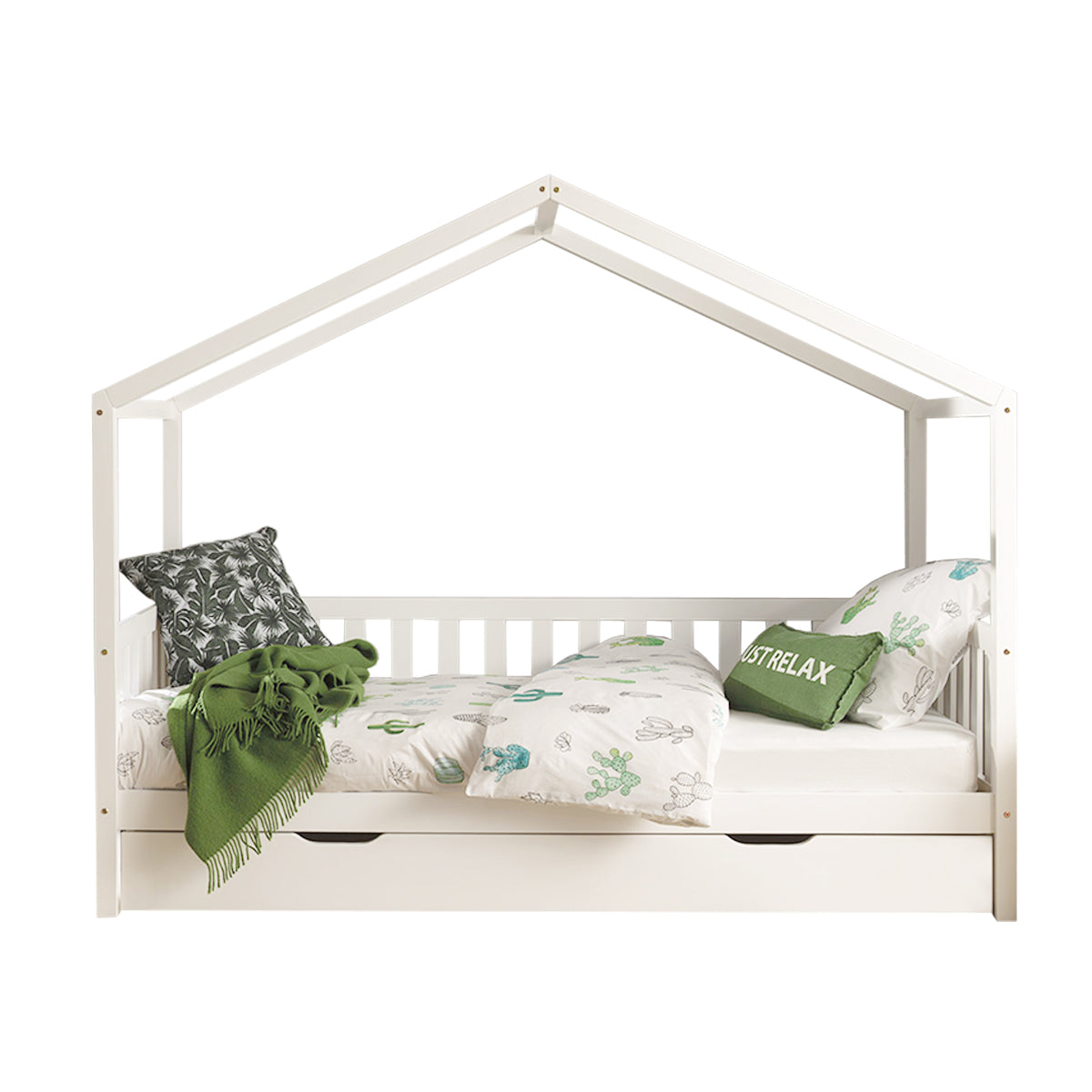 Lit cabane MH 90x200 sommier et tiroir inclus Vipack Dallas Blanc