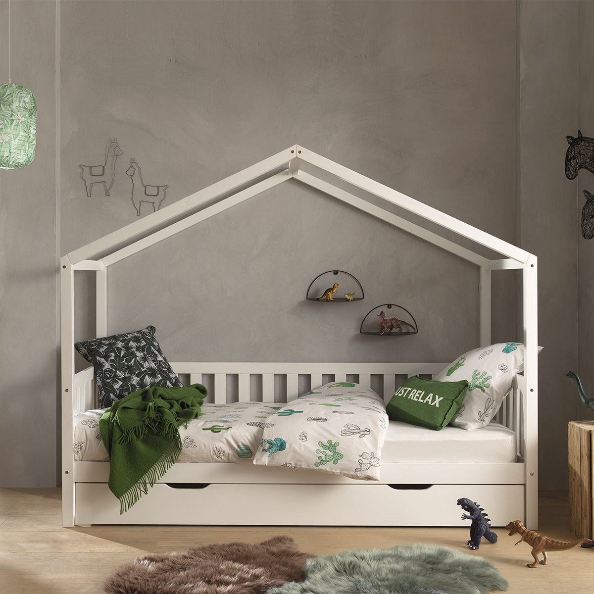 Lit cabane MH 90x200 sommier et tiroir inclus Vipack Dallas Blanc - vue 2