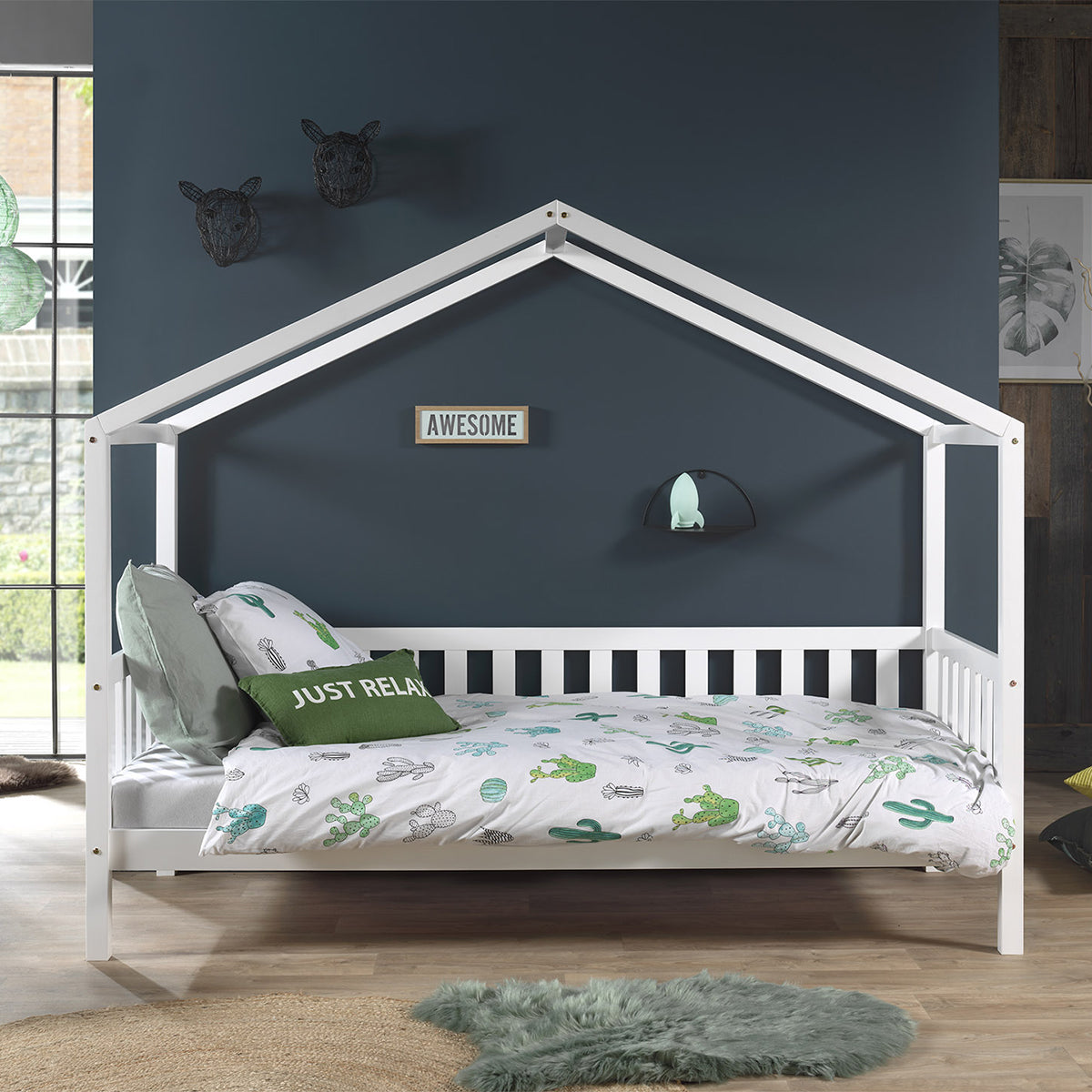 Lit cabane MH 90x200 sommier et tiroir inclus Vipack Dallas Blanc - vue 3