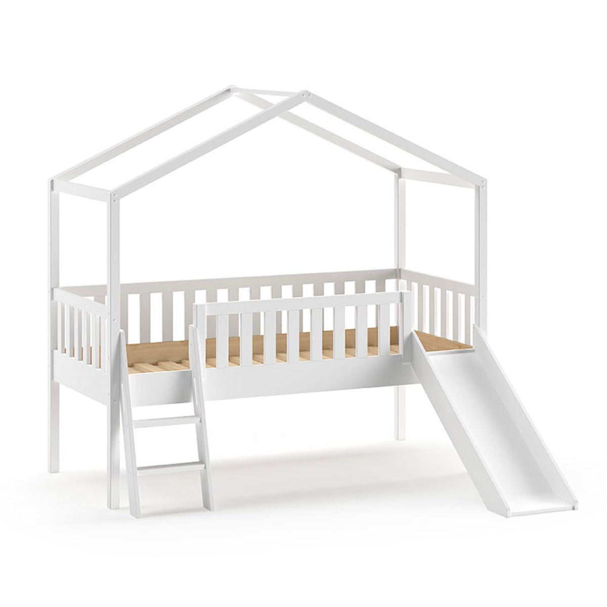 Lit cabane 90x200 toboggan sommier inclus Vipack Dallas Blanc