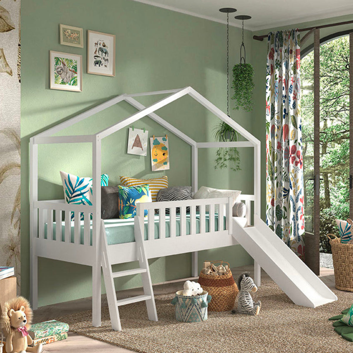 Lit cabane 90x200 toboggan sommier inclus Vipack Dallas Blanc - vue 2