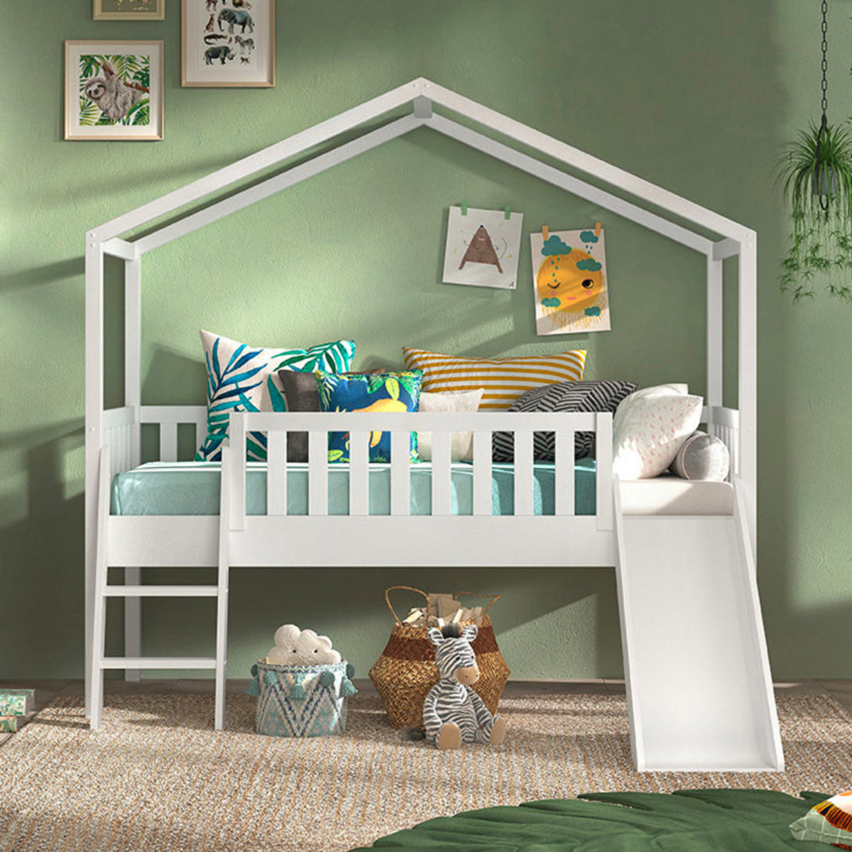 Lit cabane 90x200 toboggan sommier inclus Vipack Dallas Blanc - vue 3